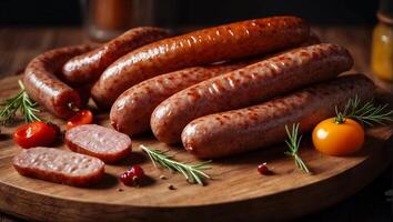 ai généré délicieux saucisses le table photo