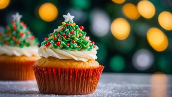 ai généré délicieux petits gâteaux avec crème sur le table photo