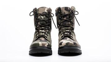 ai généré camouflage combat bottes isolé sur plat blanc Contexte avec copie espace pour publicité. génératif ai photo