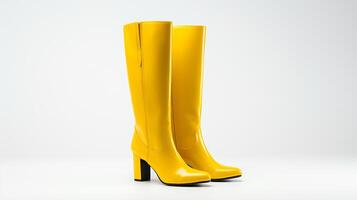 ai généré Jaune le genou haute bottes isolé sur blanc Contexte avec copie espace pour publicité. génératif ai photo