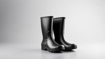 ai généré noir pluie bottes isolé sur blanc Contexte avec copie espace pour publicité. génératif ai photo