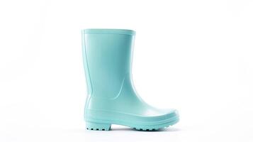 ai généré cyan pluie bottes isolé sur blanc Contexte avec copie espace pour publicité. génératif ai photo