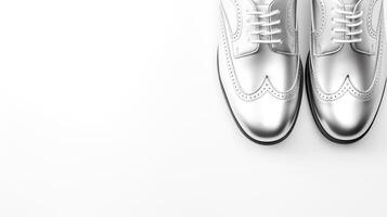ai généré argent brogues des chaussures isolé sur blanc Contexte avec copie espace pour publicité photo