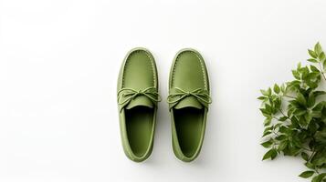 ai généré olive mocassins des chaussures isolé sur blanc Contexte avec copie espace pour publicité. génératif ai photo