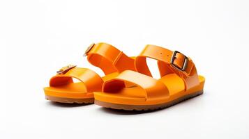 ai généré Orange des sandales des chaussures isolé sur blanc Contexte avec copie espace pour publicité. génératif ai photo