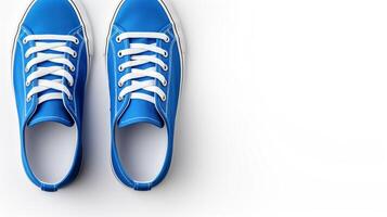 ai généré bleu baskets des chaussures isolé sur blanc Contexte avec copie espace pour publicité. génératif ai photo