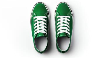 ai généré vert baskets des chaussures isolé sur blanc Contexte avec copie espace pour publicité. génératif ai photo