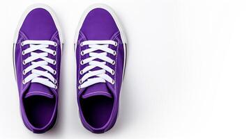 ai généré violet baskets des chaussures isolé sur blanc Contexte avec copie espace pour publicité. génératif ai photo