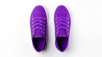 ai généré violet baskets des chaussures isolé sur blanc Contexte avec copie espace pour publicité. génératif ai photo