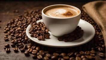 ai généré magnifique tasse de café, latté art, céréales photo