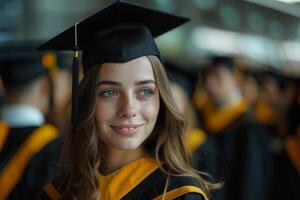 ai généré diplômés dans l'obtention du diplôme avec brodé Chapeaux, américain éducation image photo