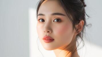 ai généré radiant asiatique beauté minimaliste lueur avec subtil maquillage photo
