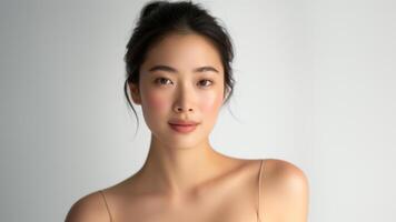 ai généré minimaliste beauté asiatique femme avec faire le ménage, embrasé peau photo