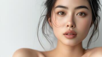 ai généré radiant asiatique beauté minimaliste lueur avec subtil maquillage photo