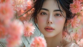 ai généré de mariée beauté asiatique femme dans intemporel jardin mariage couture photo