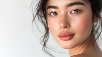 ai généré radiant asiatique beauté minimaliste lueur avec subtil maquillage photo