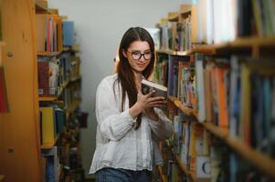 portrait, étudiant, girl, étudier, bibliothèque photo