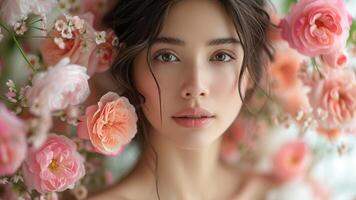 ai généré de mariée beauté asiatique femme dans intemporel jardin mariage couture photo