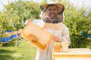 apiculteur travail collecte Miel. apiculture concept. photo