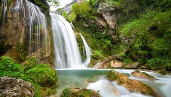 ai généré Voyage destination de une scénique cascade paysage sur une tropical vacances photo