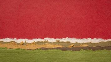 abstrait paysage dans rouge et vert pastel tons - une collection de Fait main chiffon papiers photo