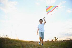 enfant avec cerf-volant sur Prairie photo