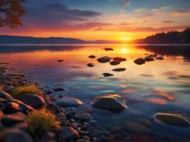 ai généré le coucher du soleil dans le Lac fond d'écran photo