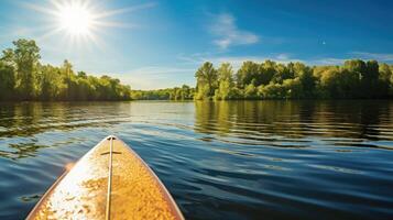 ai généré en plein air été planche à pagaie Lac ai généré photo