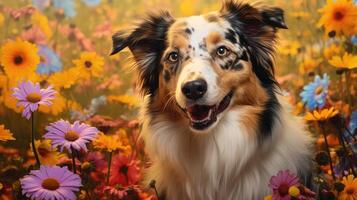 ai généré canin chien fleurs ai généré photo