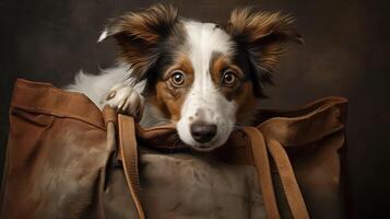 ai généré mignonne chien avec sac ai généré photo