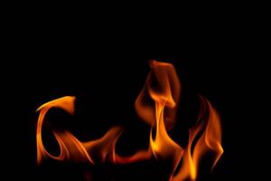 chaud flammes sur une noir Contexte. magnifique flamme de Feu dans le sombre. abstrait de brûlant flammes et fumée. photo