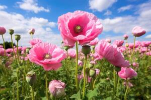 ai généré cultivation de rose coquelicot papaver somnifère, pour pétrole extraction. photo