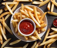 ai généré français frites avec ketchup photo