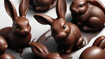 ai généré photo de groupe de haute détaillé Chocolat Pâques lapins. ai généré