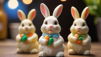 ai généré photo de Pâques lapin figurines comprendre petit Pâques lapin figurines près le les boissons ajouter une toucher de fantaisie. ai généré