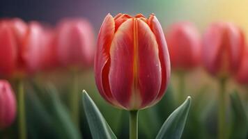 ai généré photo de Célibataire tulipe fleur tête floral abstrait Contexte illustration bannière affiche couverture brochure ou présentation. ai généré