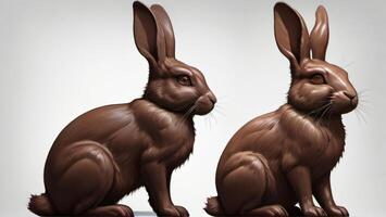 ai généré photo de Chocolat lapin lapin ensemble divers Chocolat lièvre lapin dans de face et profil isolé sur une blanc Contexte. ai généré