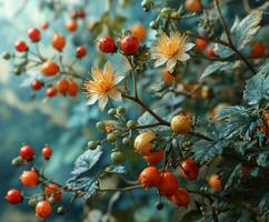 ai généré un extrait de le floraison plante Coulonie. une proche en haut de une arbre montrant vibrant Orange et Jaune fleurs dans détail. photo