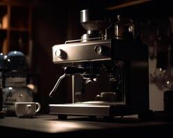 ai généré café machine et tasse de café sur table photo