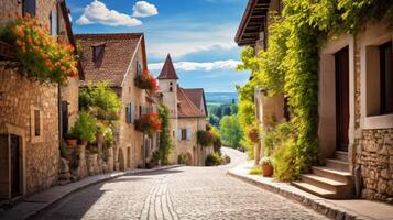 ai généré une route par une charmant village photo