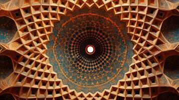 ai généré une étourdissant islamique dôme orné avec géométrique motifs photo