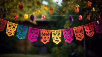 ai généré journée de le mort papel picado bannières photo