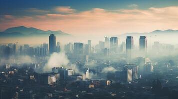 ai généré une ville couvert dans une épais nuage de smog et nocif polluants photo