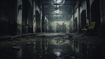 ai généré sinistre et de mauvaise humeur abandonné intérieur photo