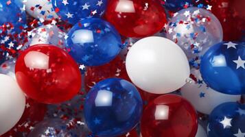 ai généré coloré des ballons et confettis ajouter à le de fête atmosphère de indépendance journée photo