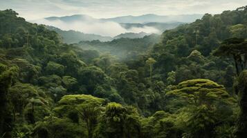 ai généré une hyper zoomé dans la perspective de une tropical forêt photo