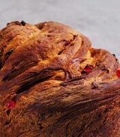 italien dessert panettone avec raisins secs Haut vue photo