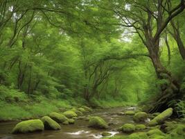 ai généré Naturel vert forêt Contexte Naturel ciel Contexte Naturel mer Contexte ai généré photo