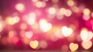 ai généré cœur en forme de embrasé lumières avec rose flou bokeh Contexte. anniversaire, vacances salutations carte, décoratif la toile bannière, la Saint-Valentin journée photo