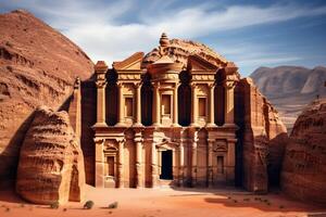 ai généré énigmatique petra temple de Jordan. produire ai photo